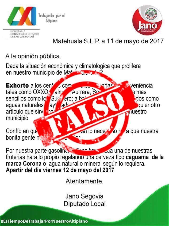 Circula en redes sociales un falso comunicado a nombre de Jano Segovia