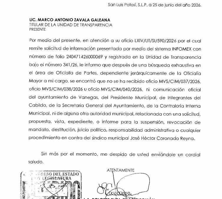 CONGRESO DESMIENTE VERSIÓN DEL ALCALDE DE VANEGAS: NO HABÍA RECIBIDO EXPEDIENTE CONTRA EL SÍNDICO